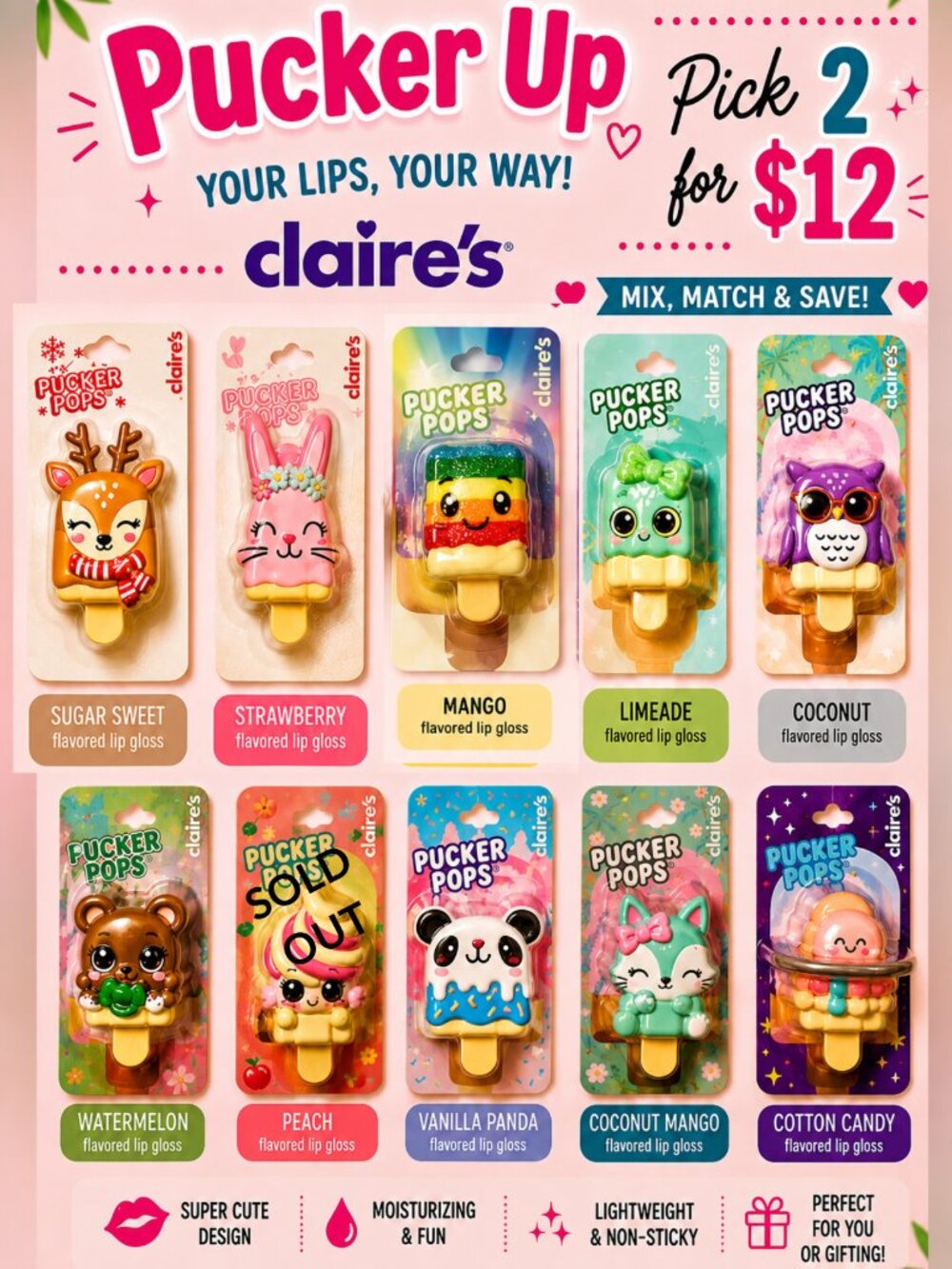 Claire's Pucker Pops Lip Gloss NWT 💋 PICK ANY 2 FOR $12! Flavored Lip Gloss